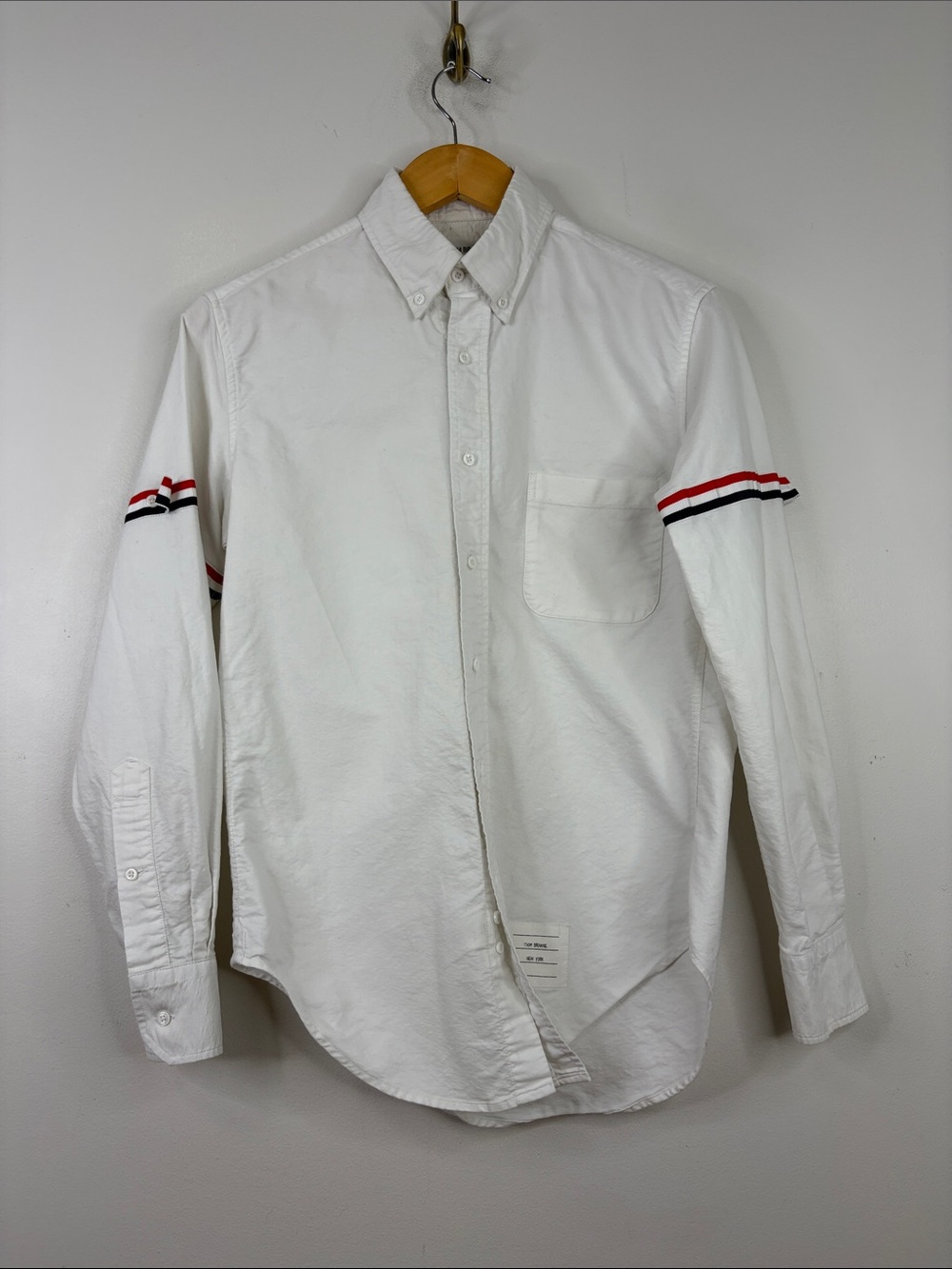 Thom Browne Oxford Shirt Men 2 Medium White Cotton Button Down Grosgrain Armband